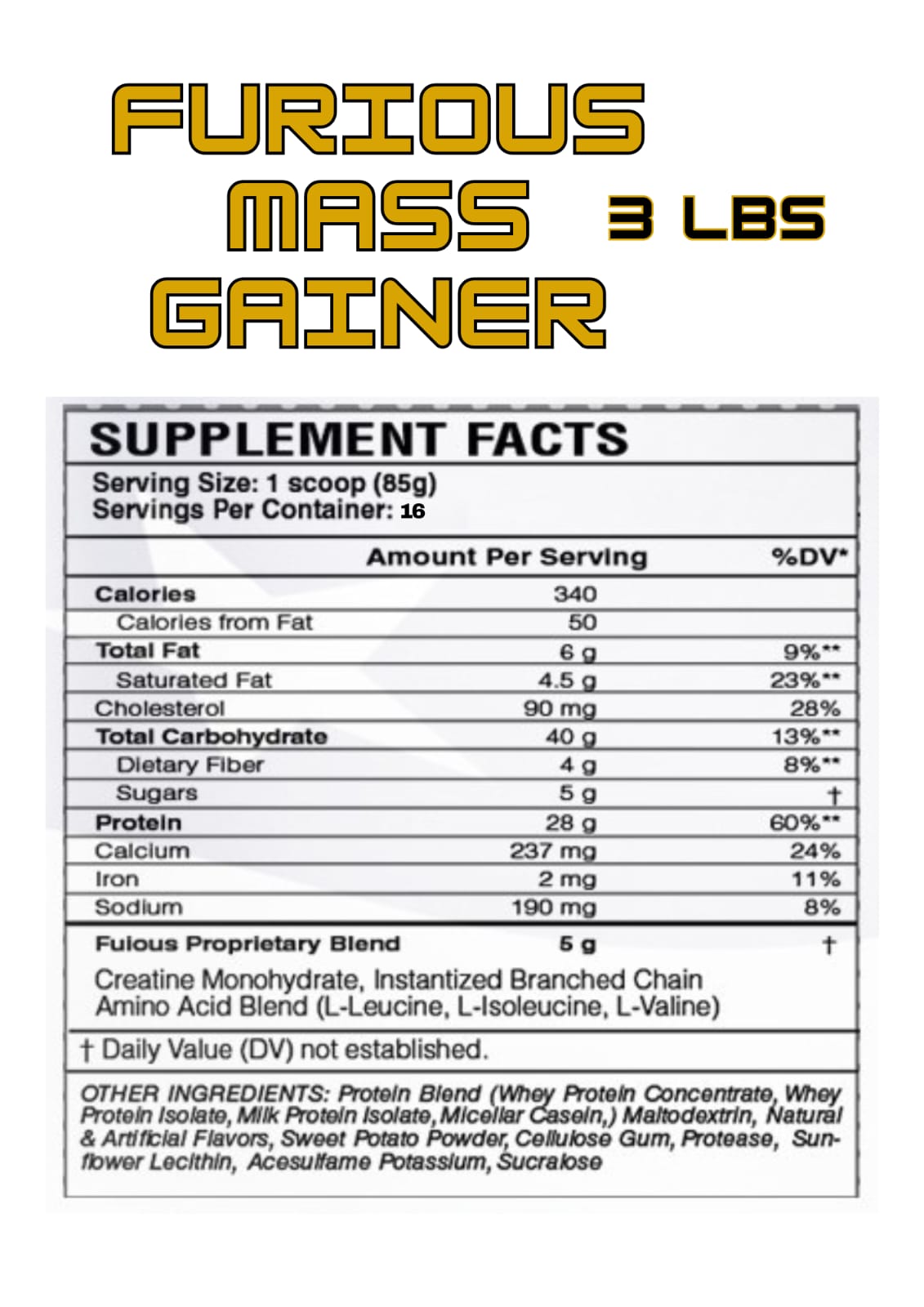 Furious Mass Gainer 3LB – Masa Muscular, Calorías y Rendimiento